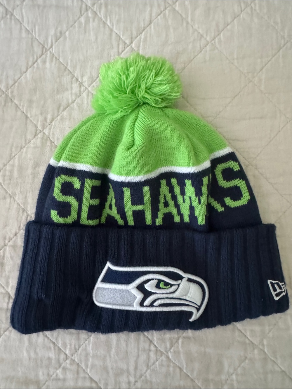 Seattle Seahawks Pom Beanie - Neon Green & Navy